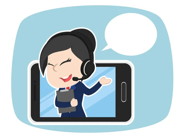 Asiático Operador Femenino Dentro Smartphone Con Callout — Archivo Imágenes Vectoriales