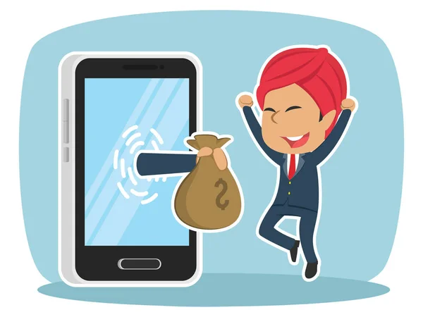 Hintli işadamı mutlu para smartphone--dan aldım.