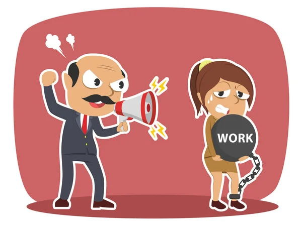 Indio Jefe Forzado Trabajo Duro Mujer Empleado — Vector de stock