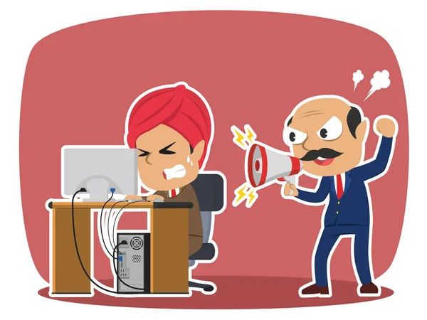 Indian Boss Yelling His Stressed Male Employee — Stock Vector