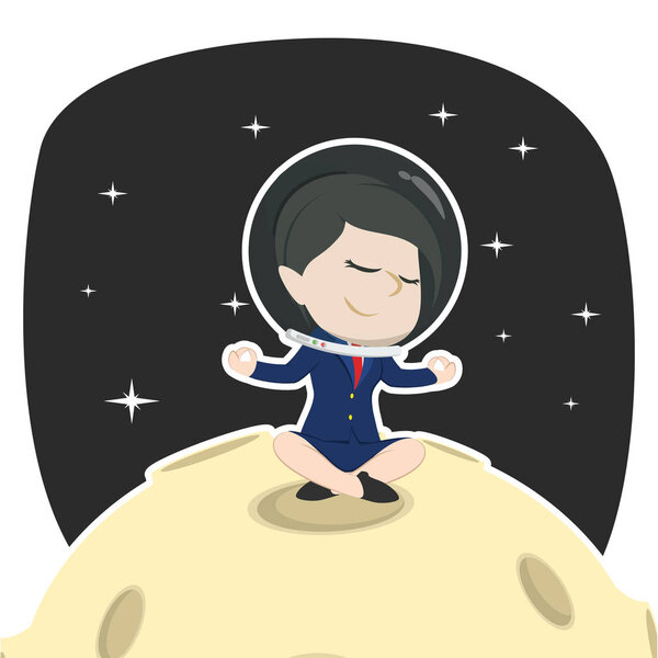 asian businesswoman doing yoga on moon