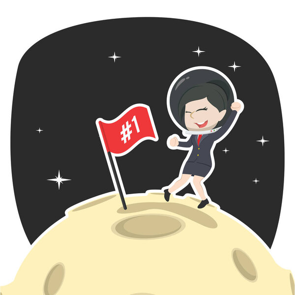 asian businesswoman is putting flag on moon