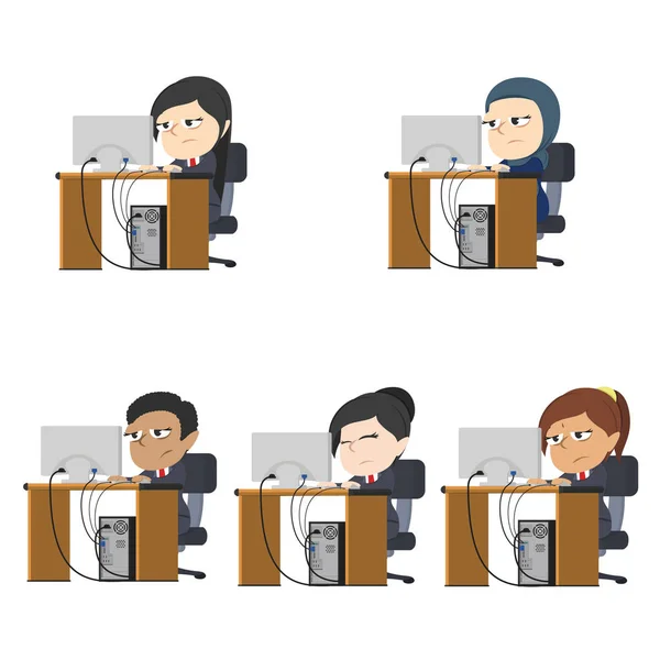 Mujer Negocios Trabajando Diferente Raza Conjunto — Vector de stock