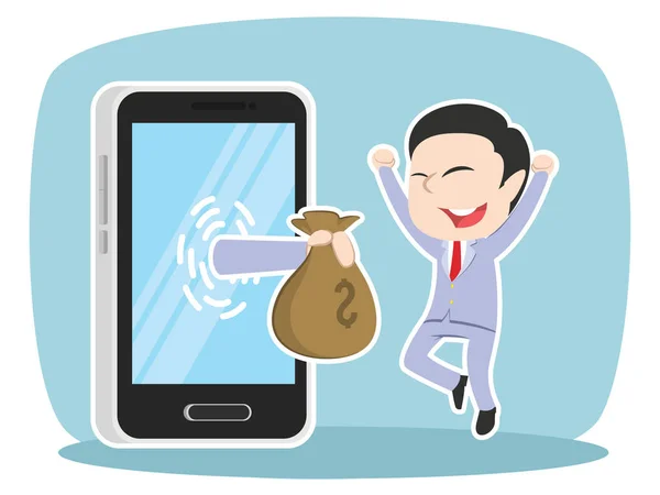 Asiático Empresário Feliz Tem Dinheiro Partir Smartphone —  Vetores de Stock