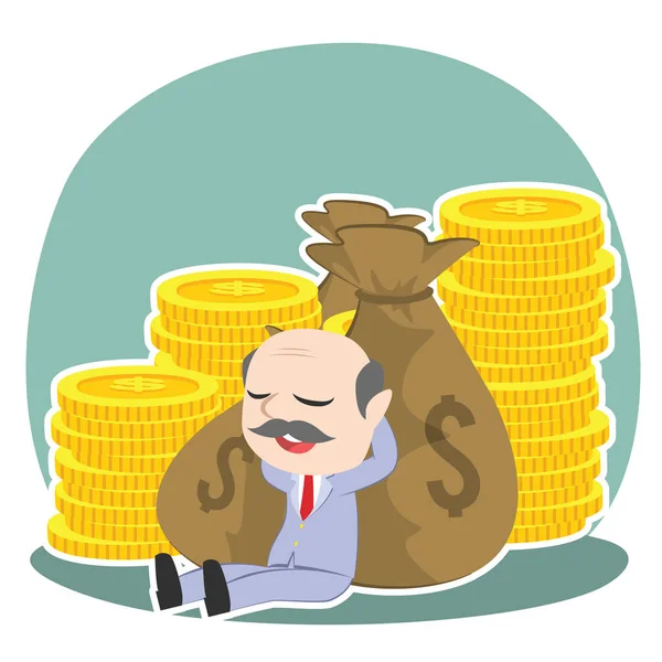 Asiático Jefe Relajante Dinero — Vector de stock