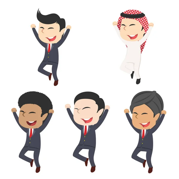 Businessman Jumping Happy Different Race Set Vector Graphics