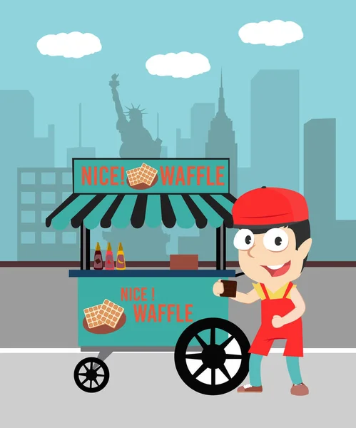 Male Waffle Seller New York Stock Illustration
