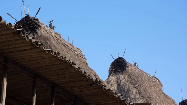 Λεπτομέρειες από τις στέγες του χόρτου στο Μπένα ένα παραδοσιακό χωριό με γρασίδι Καλύβες του λαού της Ngada στο Flores. Εικόνα Αρχείου