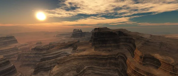 Каньйон Заходить Схід Сонця Серед Скель Рендеринг — стокове фото