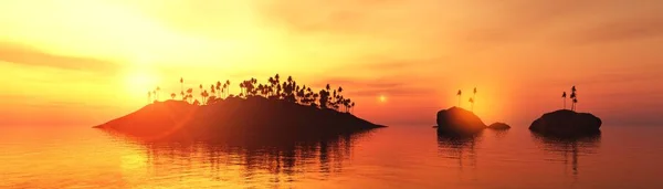 Panorama del tramonto sul mare sull'isola, la luce sopra l'acqua , — Foto Stock