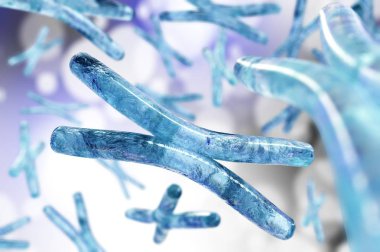 Bulanık DNA 'nın arka planına karşı kromozom. Pankart. 3d oluşturma