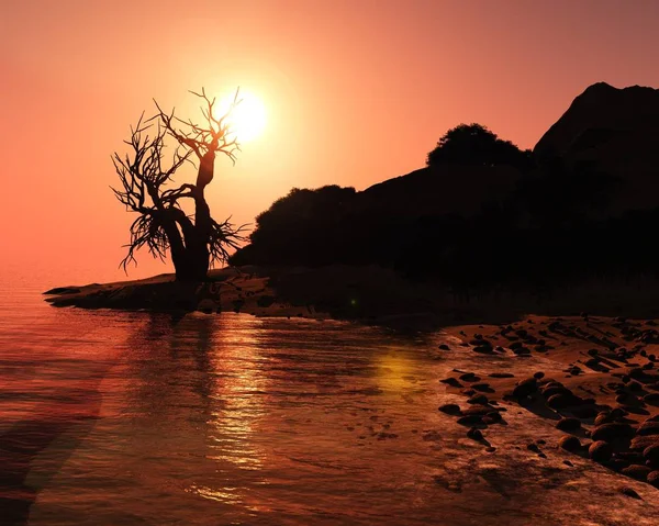 Tramonto Sull Oceano Isola Sul Mare Vista Panoramica Sul Tramonto — Foto Stock