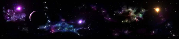 パノラマ星空の風景 宇宙のパノラマ 惑星や星が昇る — ストック写真