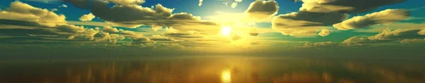 Panorama of the sea sunset over the island, the light above the water, ocean sunset over the tropics — Stock Photo, Image