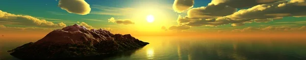 Panorama del tramonto sul mare sull'isola, la luce sopra l'acqua, il tramonto sull'oceano sui tropici — Foto Stock
