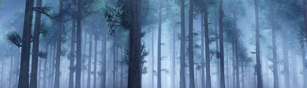 Alberi Nella Nebbia Fumo Nella Foresta Mattino Una Mattina Nebbiosa — Foto Stock