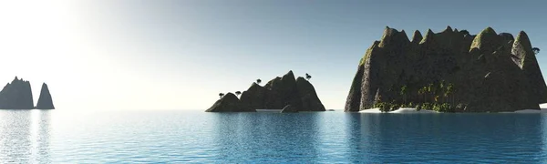 Insel Ozean Tropische Felseninsel Meer Darstellung — Stockfoto