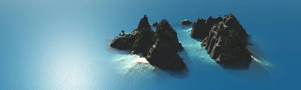 Island in the ocean, tropical rocky island in the sea, 3D rendering