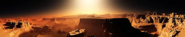 Marte Pôr Sol Panorama Marte Paisagem Alienígena Renderização — Fotografia de Stock
