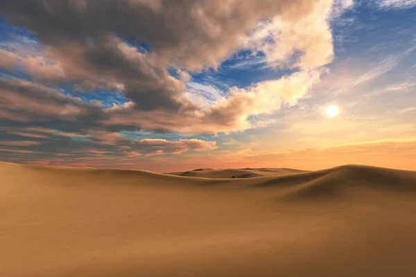 Deserto Areia Pôr Sol Sob Céu Com Nuvens — Fotografia de Stock