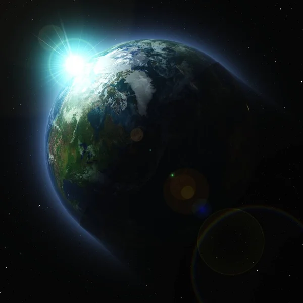 Ziemia Kosmosie Wschodzie Słońca Gwiazda Nazwie Słońce Wschodzi Nad Planetą — Zdjęcie stockowe