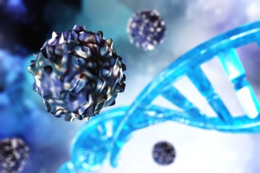 Kök hücreler - bir DNA sarmalının arka planında farklılaşmamış (olgunlaşmamış) hücreler, 3d oluşturma