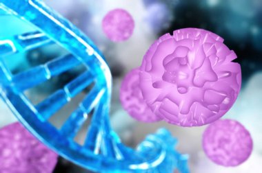 Kök hücreler - bir DNA sarmalının arka planında farklılaşmamış (olgunlaşmamış) hücreler, 3d oluşturma