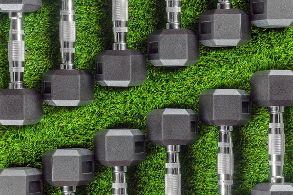 Dumbbells na grama . — Fotografia de Stock