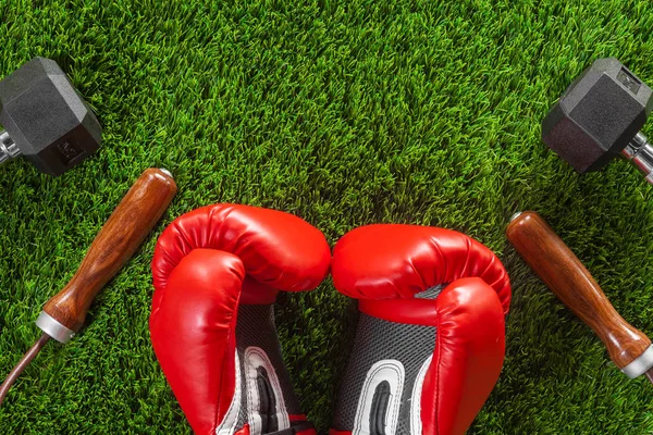 Boxing gloves, skipping rope — Stock Photo, Image
