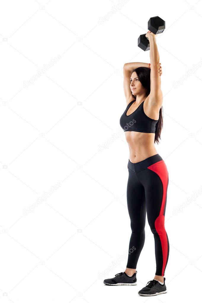 woman  doing exercise with dumbbell on biceps 