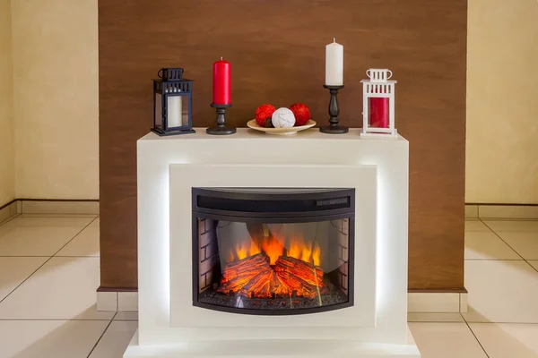 White electric fireplace — Stock Photo, Image