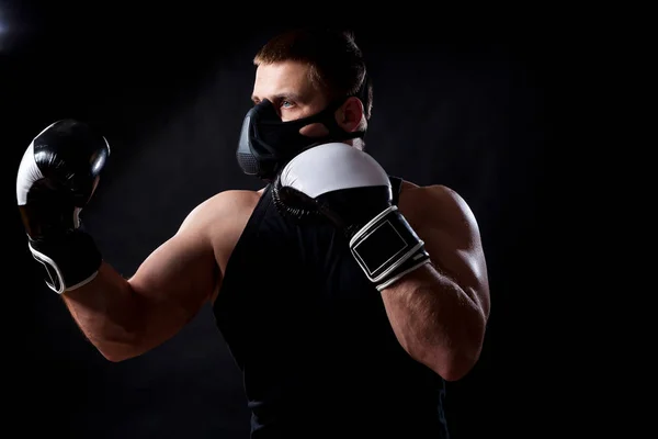 Portrait Young Athletic Man Wearing Sport Shirt Training Mask Boxing — Stock Photo, Image