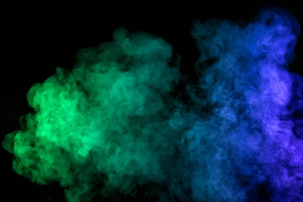 Dikke Kleurrijke Rook Van Blauw Groen Een Zwart Geïsoleerd Achtergrond — Stockfoto