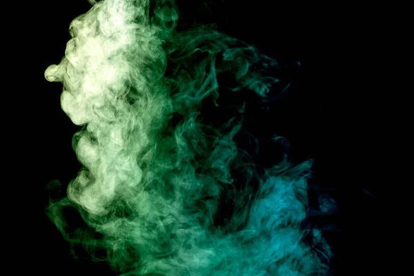 Dense Multicolored Smoke Green Blue Colors Black Isolated Background Background — Stock Photo, Image