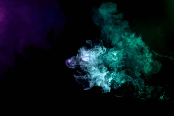 Blue Green Cloud Vape Smoke Black Isolated Background — Stock Photo, Image