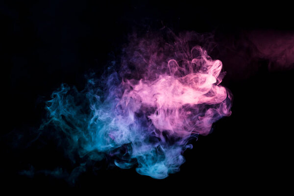 Cloud of smoke of blue and pink isolated background. Background from the smoke of vape