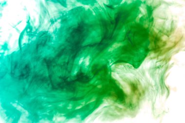 Yeşil beyaz izole arka planda kalın renkli duman. Arka plandan vape duman