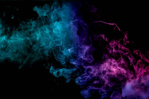 Dense Multicolored Smoke Pink Blue Purple Colors Black Isolated Background — Stock Photo, Image