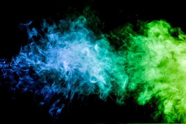 Πολύχρωμο Καπνό Του Πράσινου Και Του Μπλε Πάνω Μαύρο Φόντο — Φωτογραφία Αρχείου