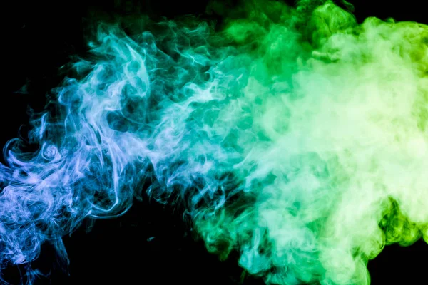 Barevný Kouř Zelené Modré Černém Pozadí Izolované Pozadí Kouře Vape — Stock fotografie