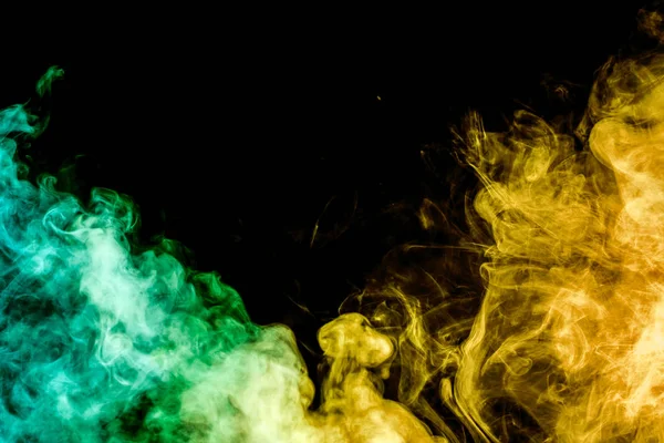 Colorful Smoke Green Yellow Black Isolated Background Background Smoke Vape — Stock Photo, Image