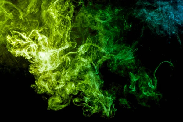Зеленое Синее Облако Дыма Черного Изолированного Фона Фон Дыма Паров — стоковое фото