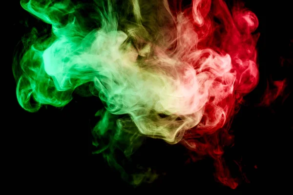 Nuvem Verde Amarela Vermelha Fumaça Fundo Isolado Preto Antecedentes Fumaça — Fotografia de Stock