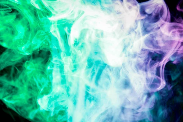 Barevné Zelené Fialové Kouře Černém Pozadí Izolované Pozadí Kouře Vape — Stock fotografie