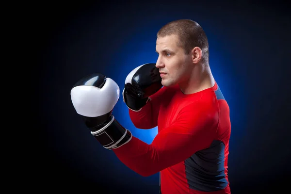 Silné Tmavě Vlasy Sportman Boxer Červené Sportovní Oblečení Rush Guard — Stock fotografie