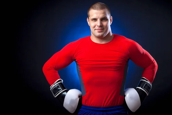 Silné Tmavě Vlasy Sportman Boxer Červené Sportovní Oblečení Rush Guard — Stock fotografie