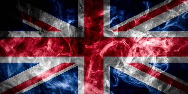 Flaga Narodowa Wielkiej Brytanii Grubości Kolorowy Dym Czarnym Tle Białym — Zdjęcie stockowe