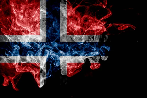 Bandeira Nacional Noruega Fumaça Colorida Grossa Fundo Isolado Preto — Fotografia de Stock