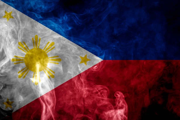 Flaga Narodowa Filipiny Grubości Kolorowy Dym Czarnym Tle Białym Tle — Zdjęcie stockowe