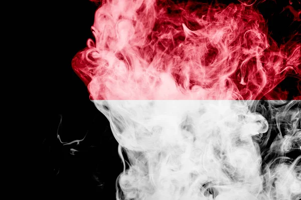 印尼国旗在黑色孤立背景上的厚颜色烟雾 — 图库照片